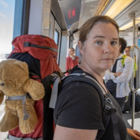 on the bart with Toffee and eBeth